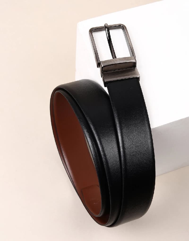 Men's Black Formal Leather Solid Slim Belt
