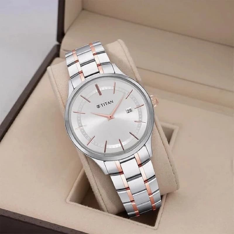 Men's Classique Silver White Round Dial Watch - NT90142KM01