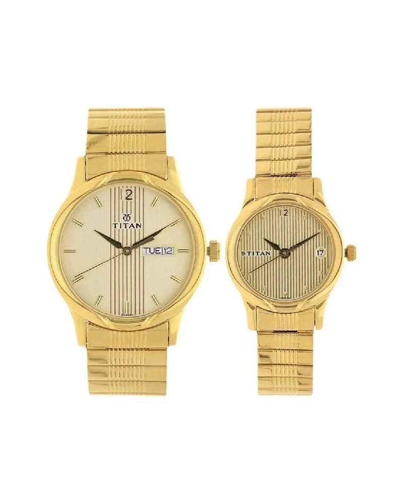 Unisex Pair Bandhan Champagne Round Dial Couple Watch - NT15802490YM05