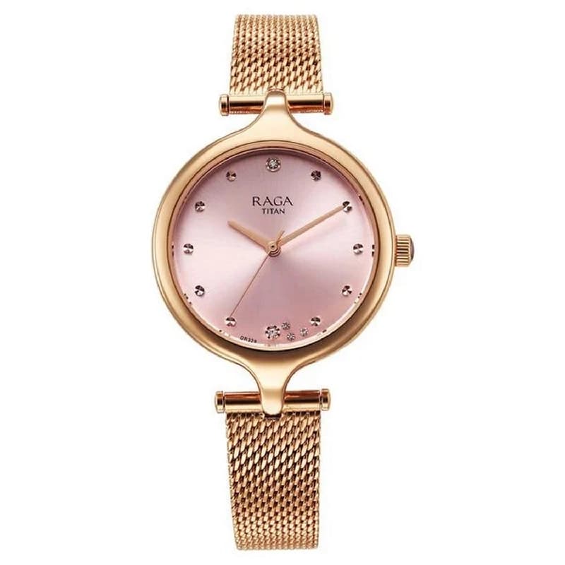 Women's Rose Gold Copper Round Dial Watch - NT95268WM01