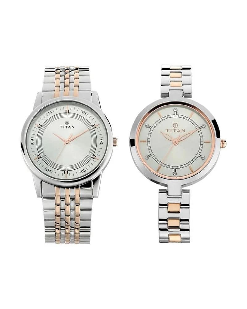 Unisex Pair Bandhan Silver White Round Dial Couple Watch - NT17732603KM01