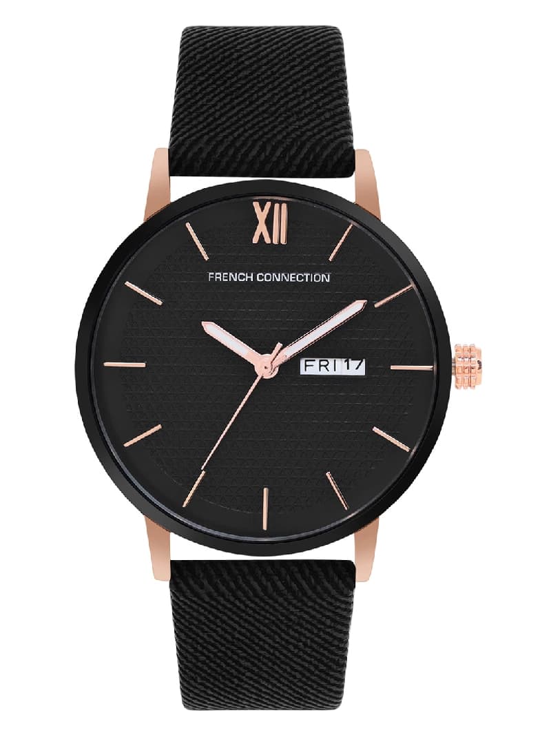 Men's Black Casual Round Analogue Watch-FCN00034B