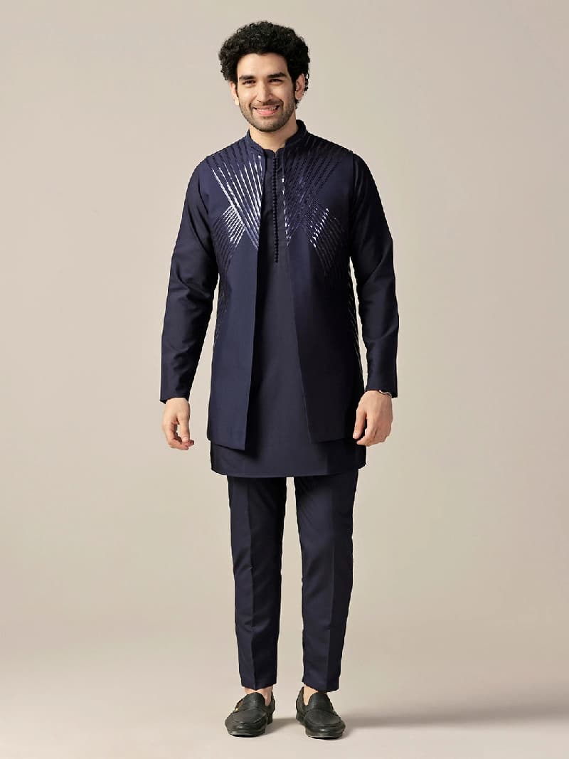 Men's Blue Festive Regular Fit Kurta Set