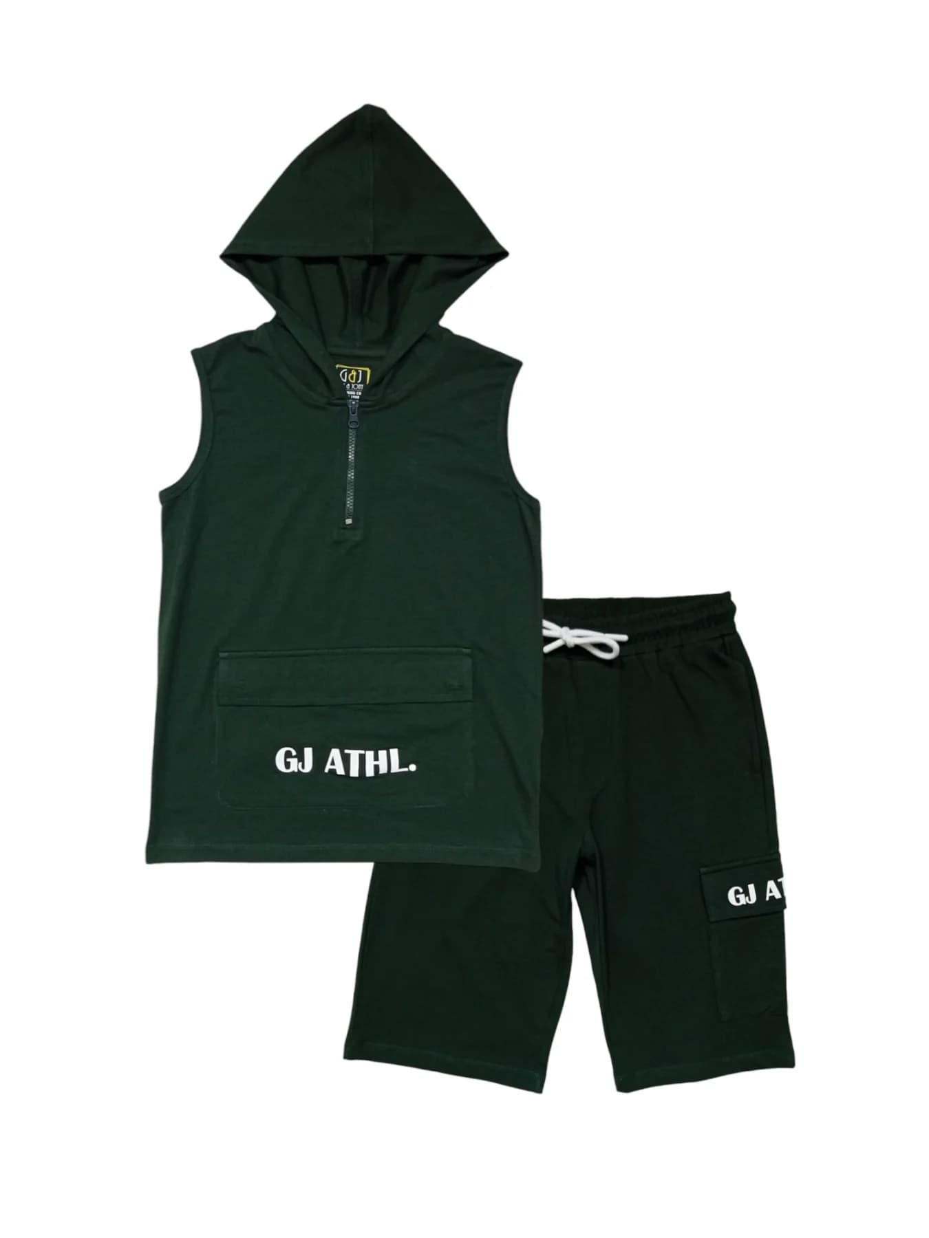Boys Dark Green Typographic Print Cotton Co-Ordinate Sleeveless