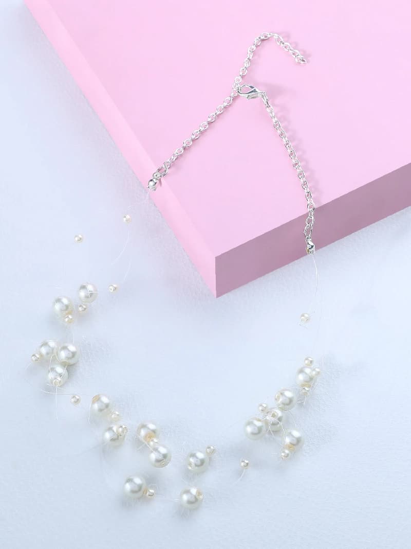 Women's Contemporary Multistrand Contemporary Invisible Pearls Necklace-ZPFK10432