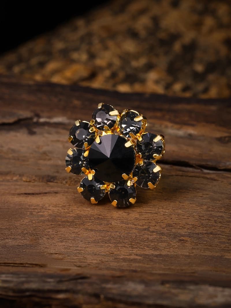 Women's Black Dazzling Stones Embellished Contemporary Adjustable Ring-ZPFK8705