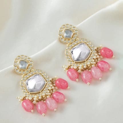 Women's Pink and White Kundan Ishani Blush Dangler Earrings