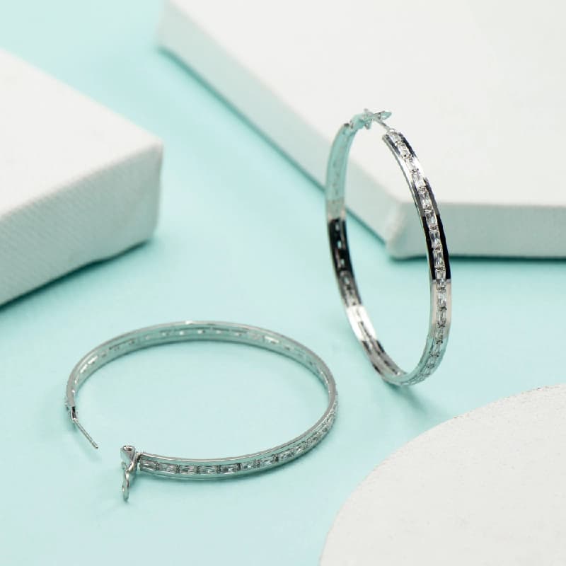 Women's Zircon Celeste Round Hoops
