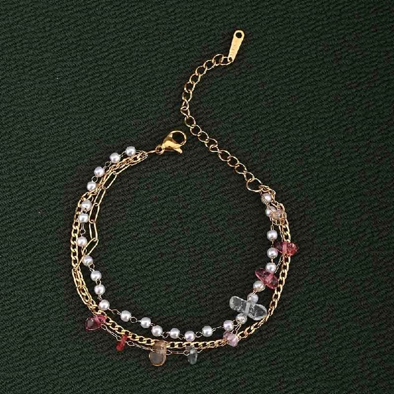 Women's Gold Minimalist Pearl Three Layred Bracelet Waterproof & Anti-Tarnish