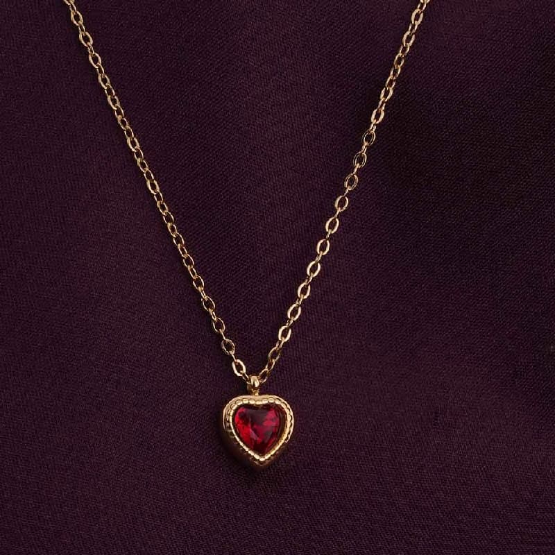 Women's Gold Plated Red Emerald Heart Pendant Necklace Waterproof & Anti-Tarnish