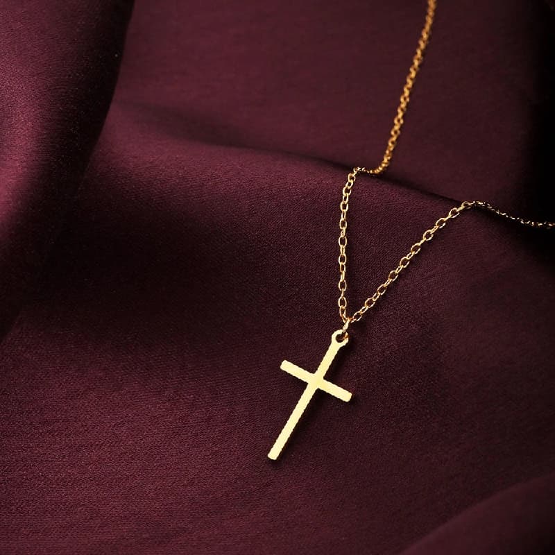 Women's Gold Plated Golden Cross Necklace Waterproof & Anti-Tarnish