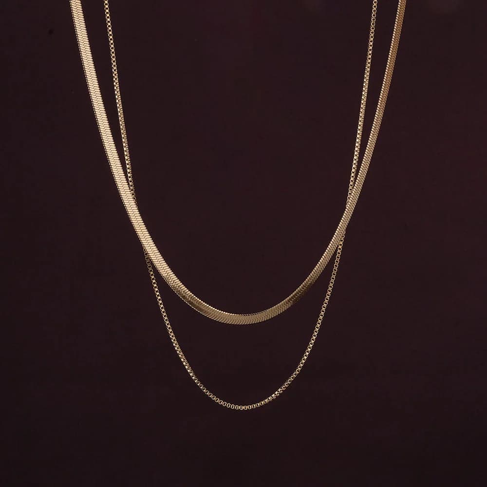 Women's Gold Plated Double Chain Delight Necklace Waterproof & Anti-Tarnish