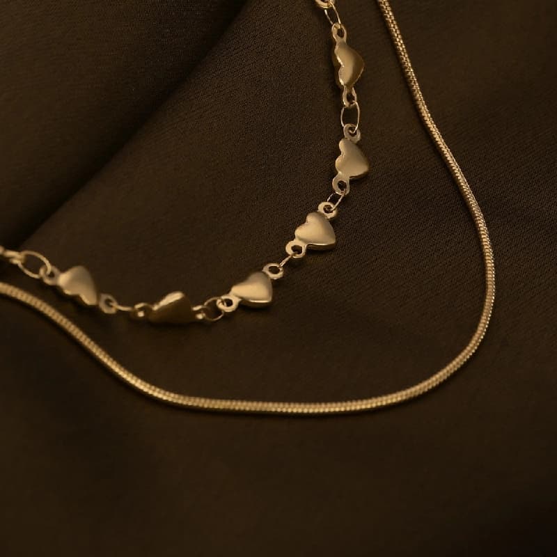 Women's Gold Plated Love Embrace Two Layered Necklace Waterproof & Anti-Tarnish