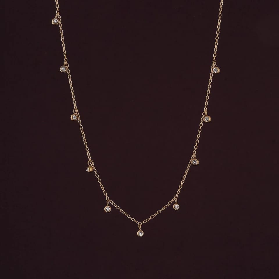 Women's Gold Plated Multiple Stones Necklace Waterproof & Anti-Tarnish