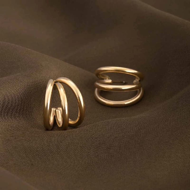 Women's Gold Plated Triple Circle Hoop Earrings Waterproof & Anti-Tarnish