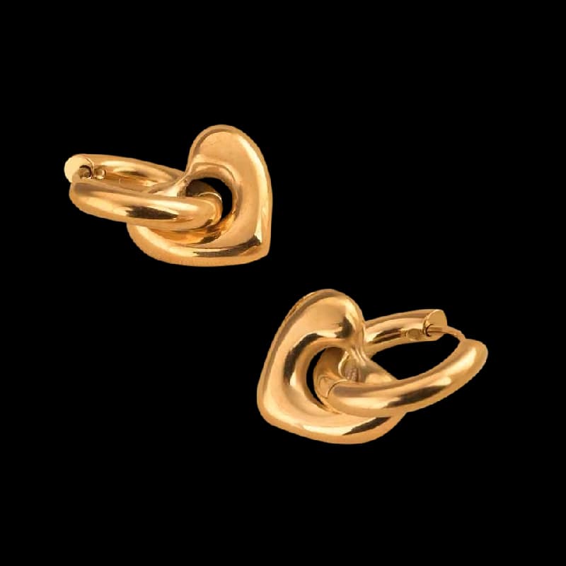 Women's Gold Plated Gold Heart Hoop Earrings Waterproof & Anti-Tarnish