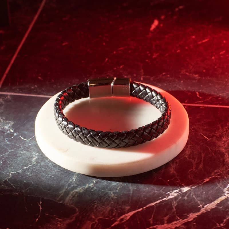 Men's Avrum Black Leather Bracelet