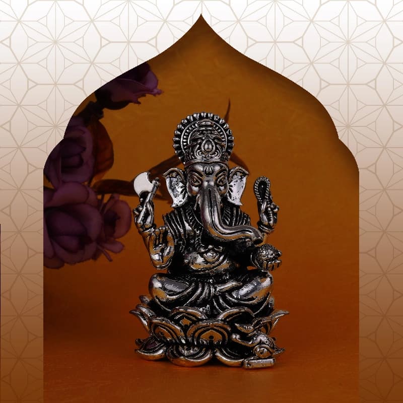 Lord Ganesha Silver Gold Plated Idol Murti Home and Office Decorative Gifting