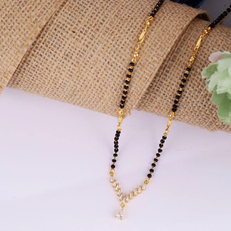 Women's Casual Stylish Oval Shape Gold Plated Black Beaded Adjustable Chain Mangalsutra