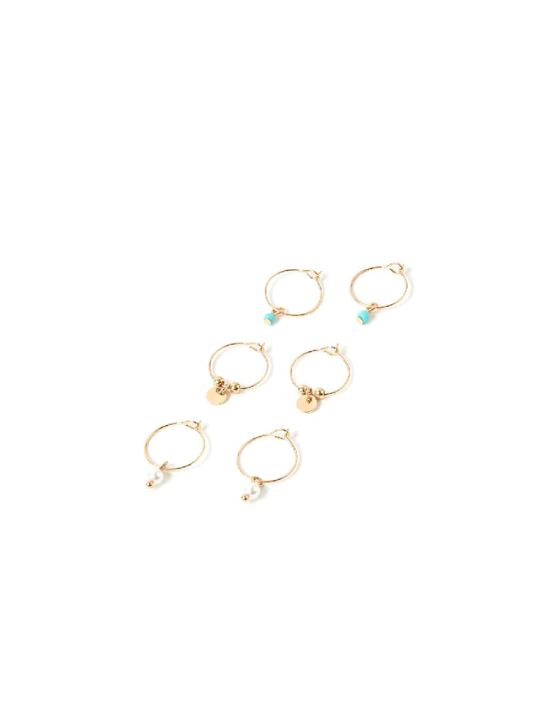 Women's Gold Turq and Pearl Hoop Earring - Set of 3