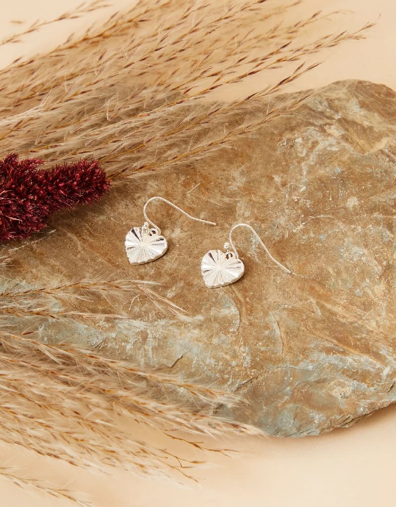 Women's Silver Textured Heart Short Drop Earring