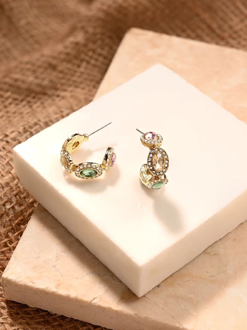 Women's Gold Pave Jewel Hoop Earrings