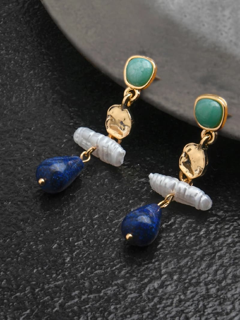 Women's Blue Eclectic Pearl Gem Drop Earrings