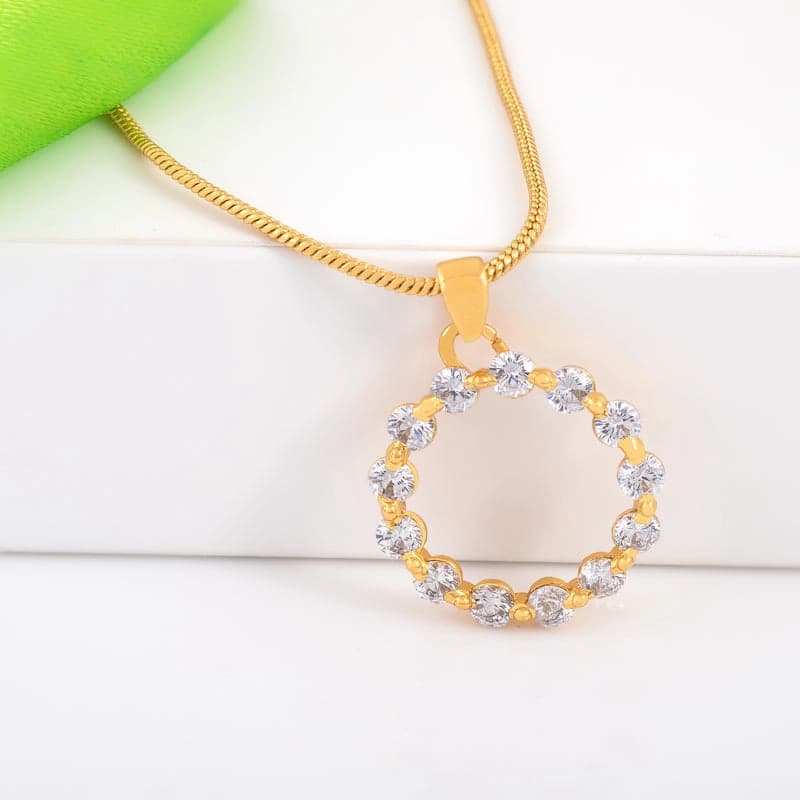 Women's Gold Plated CZ Round White Candy Pendant with Chain