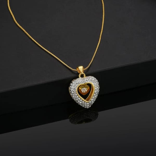 Gold and Rhodium Plated Trendy Heart Designer Pendant with chain for Girls and Women