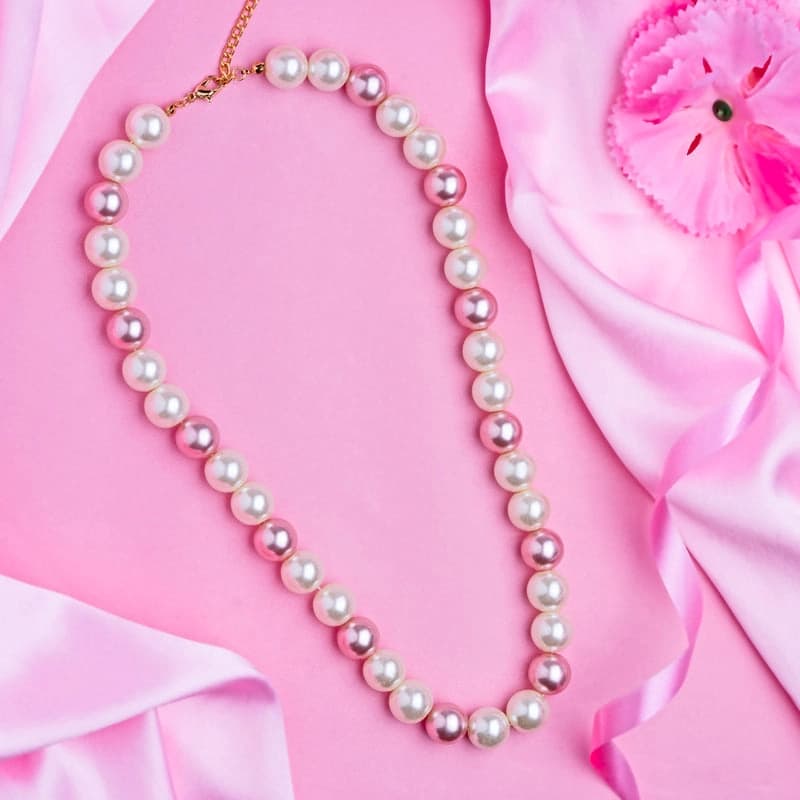 Women's Gold Plated Elegant Single Line Pink and White Pearl Necklace