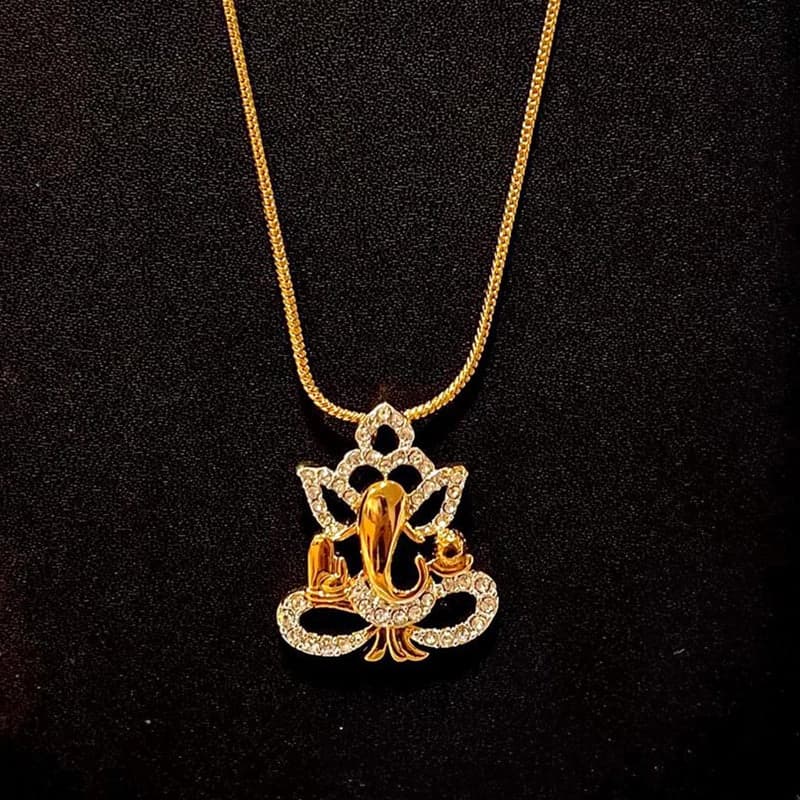 Women's Gold and Rhodium Plated Lord Ganesh Pendant Locket Chain