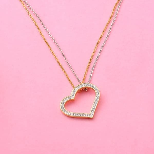 Women's Gold and Rhodium Plated Lovely Heart Designer Pendant with Chain