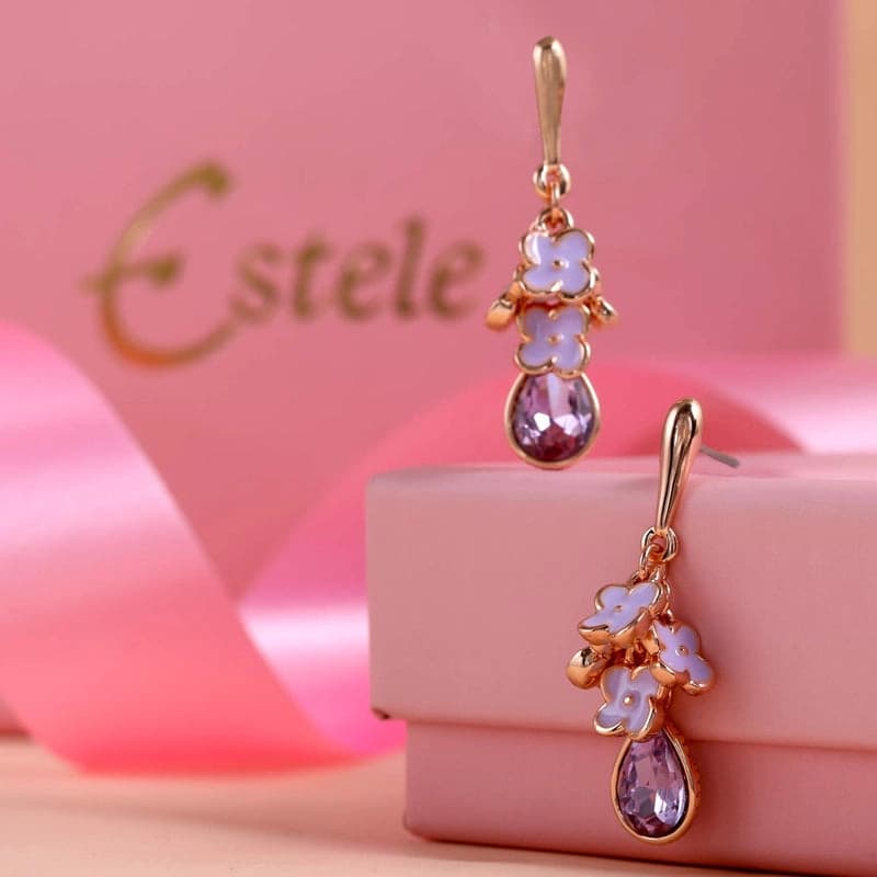 Rosegold Plated Floral Charms Purple Dangle Earrings for Girls and Women