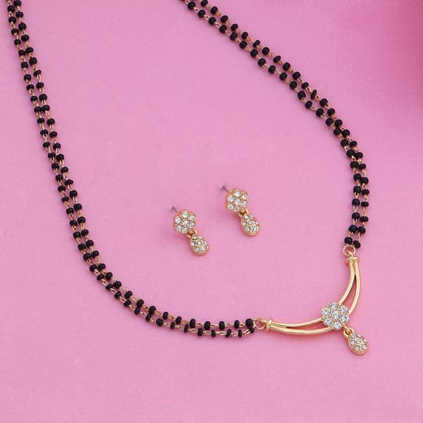 Women's Gold Plated Flower Designer Double Line Mangalsutra Necklace Set