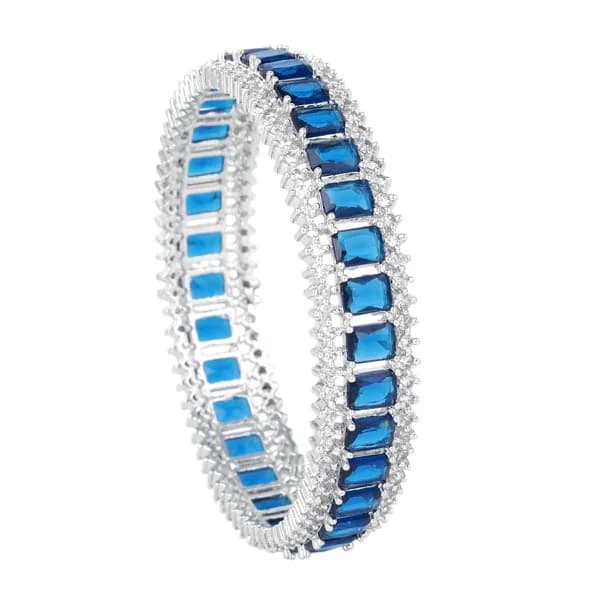 Women's Rhodium Plated Blue American Diamond Bangles 2.6 Size|Glamour and Elegance