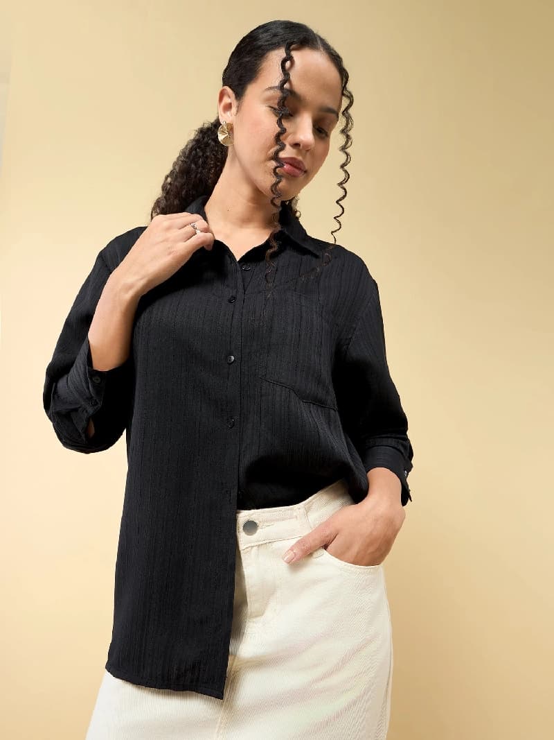 Women's Black Casual Solid Regular Fit Shirt