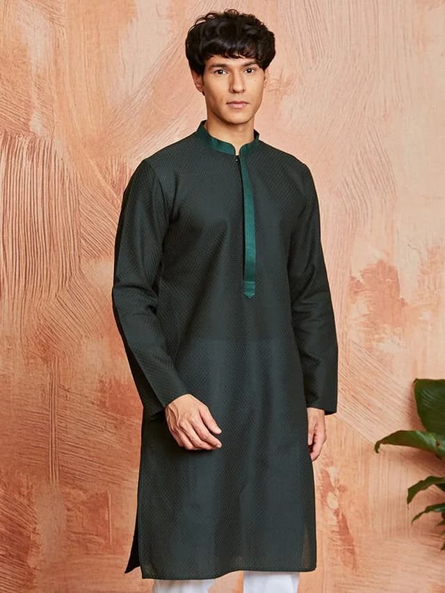 Men's Green Festive Cotton Kurta