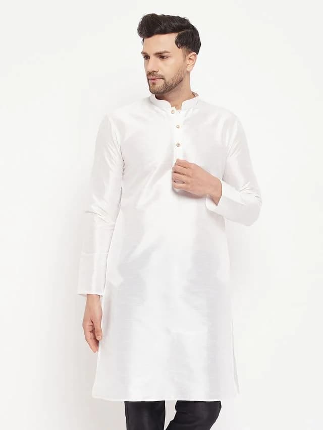 Men's White Festive Silk Kurta