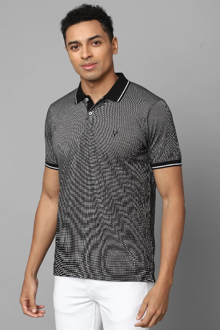 Men's Black Casual Solid Regular Fit Polo Tshirt