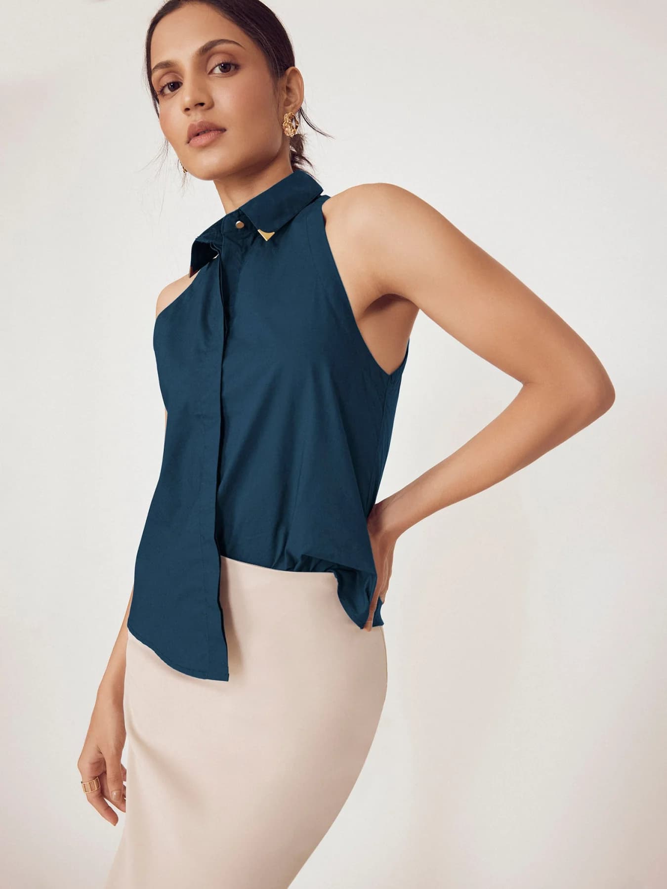Women's Blue Casual Solid Shirt