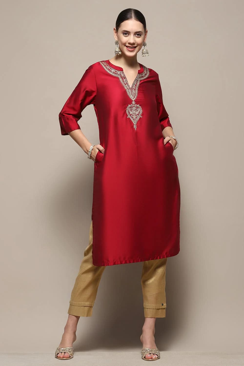 Women's Pink Casual Solid Regular Fit Kurta
