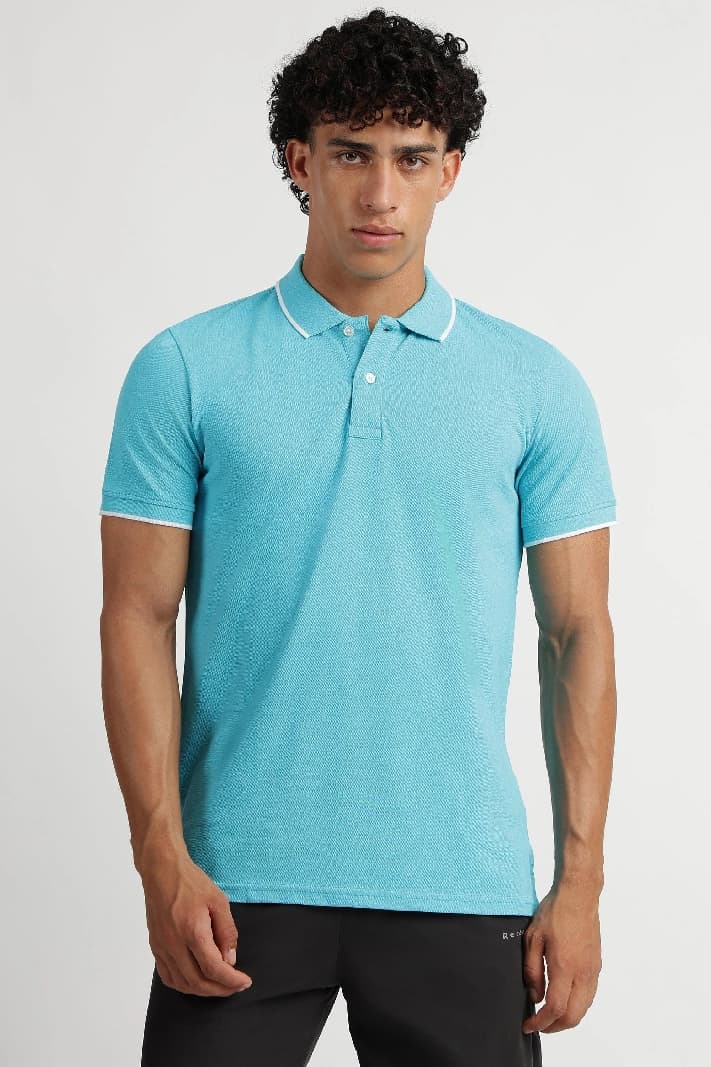 Men's Blue Casual Solid Regular Fit Polo Tshirt