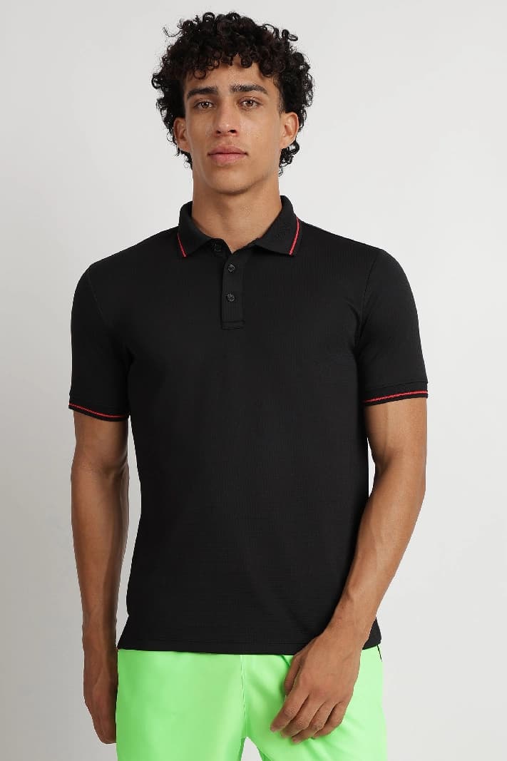 Men's Black Casual Solid Regular Fit Polo Tshirt