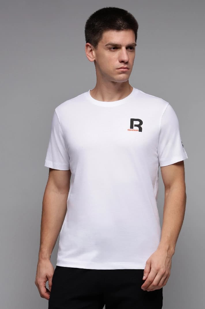 Men's White Casual Printed Regular Fit Tshirt