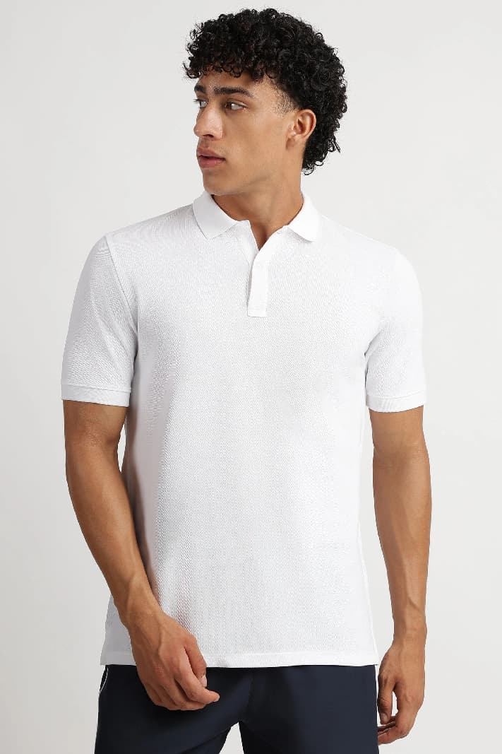 Men's White Casual Solid Regular Fit Polo Tshirt