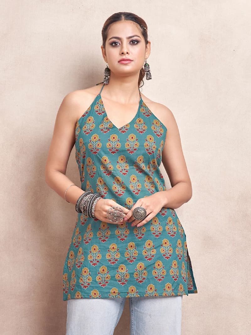 Women's Green Casual Printed Regular Fit Kurti
