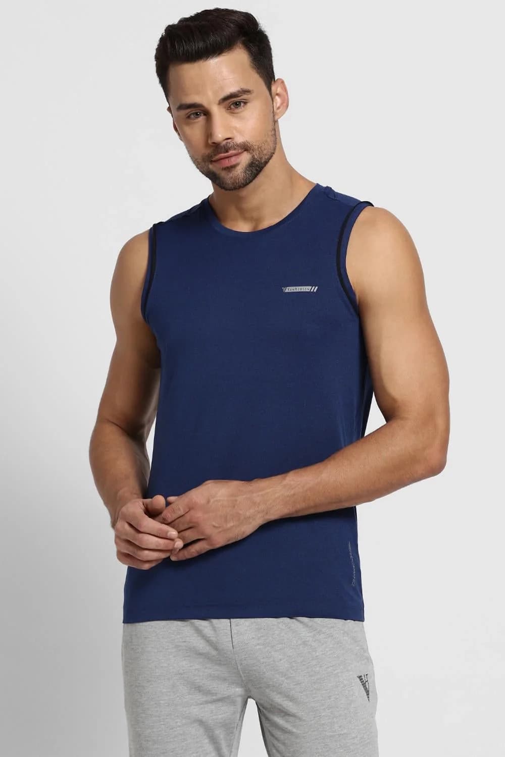 Men's Navy Regular Fit Swift Dry Odour Shield Solid Vest - Pack of 1