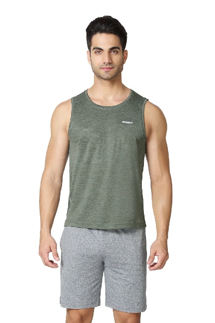 Men's Green Regular Fit Swift Dry Odour Shield Gym Vest - Pack of 1