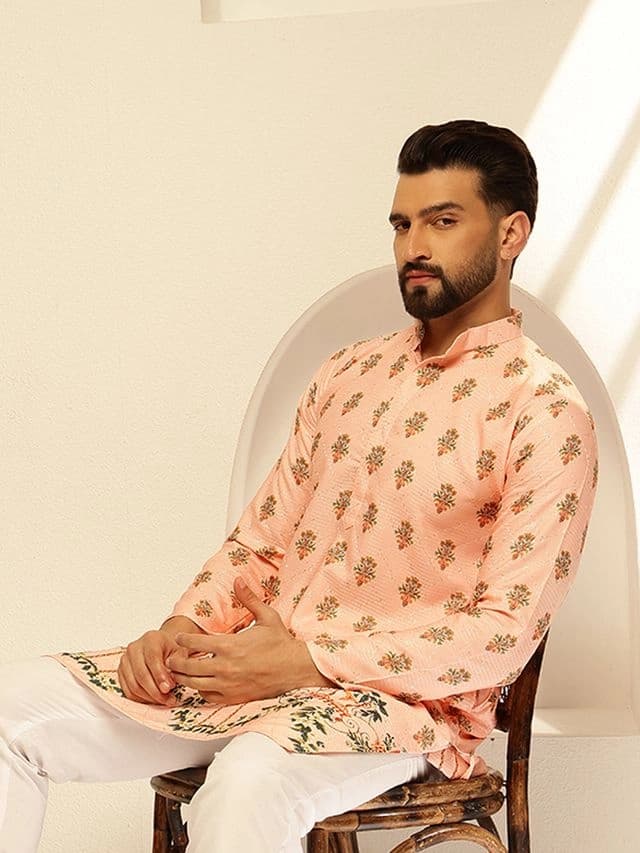 Men's Pink Festive Floral Kurta