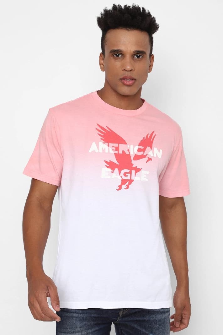 Men's Pink Casual Printed Regular Fit Tshirt